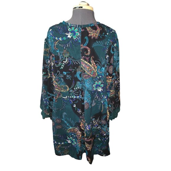 Denim 24/7 Paisley Long-Sleeve Tunic 26/28W With Crochet Detail & Button Boho - Picture 2 of 4